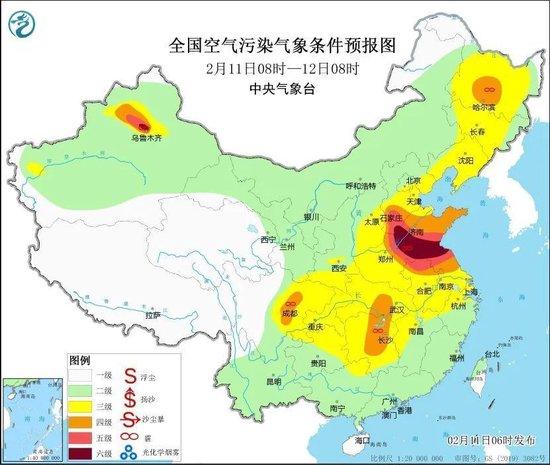 2月11日早上，中央气象台发布预警，11日至14日，华北中南部、黄淮、江汉、四川盆地等地大气扩散条件较差，有轻至中度霾，局地重度霾。