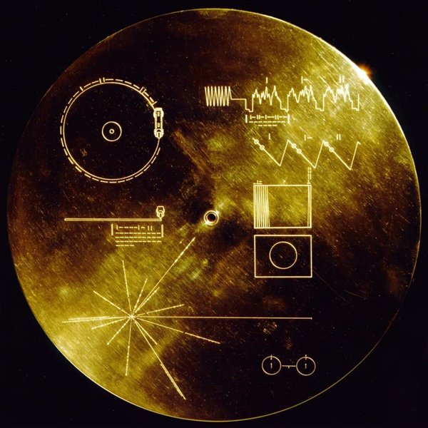 旅行者“地球之声”金唱片左下方以14颗脉冲星指示太阳系的方位。图源NASA
